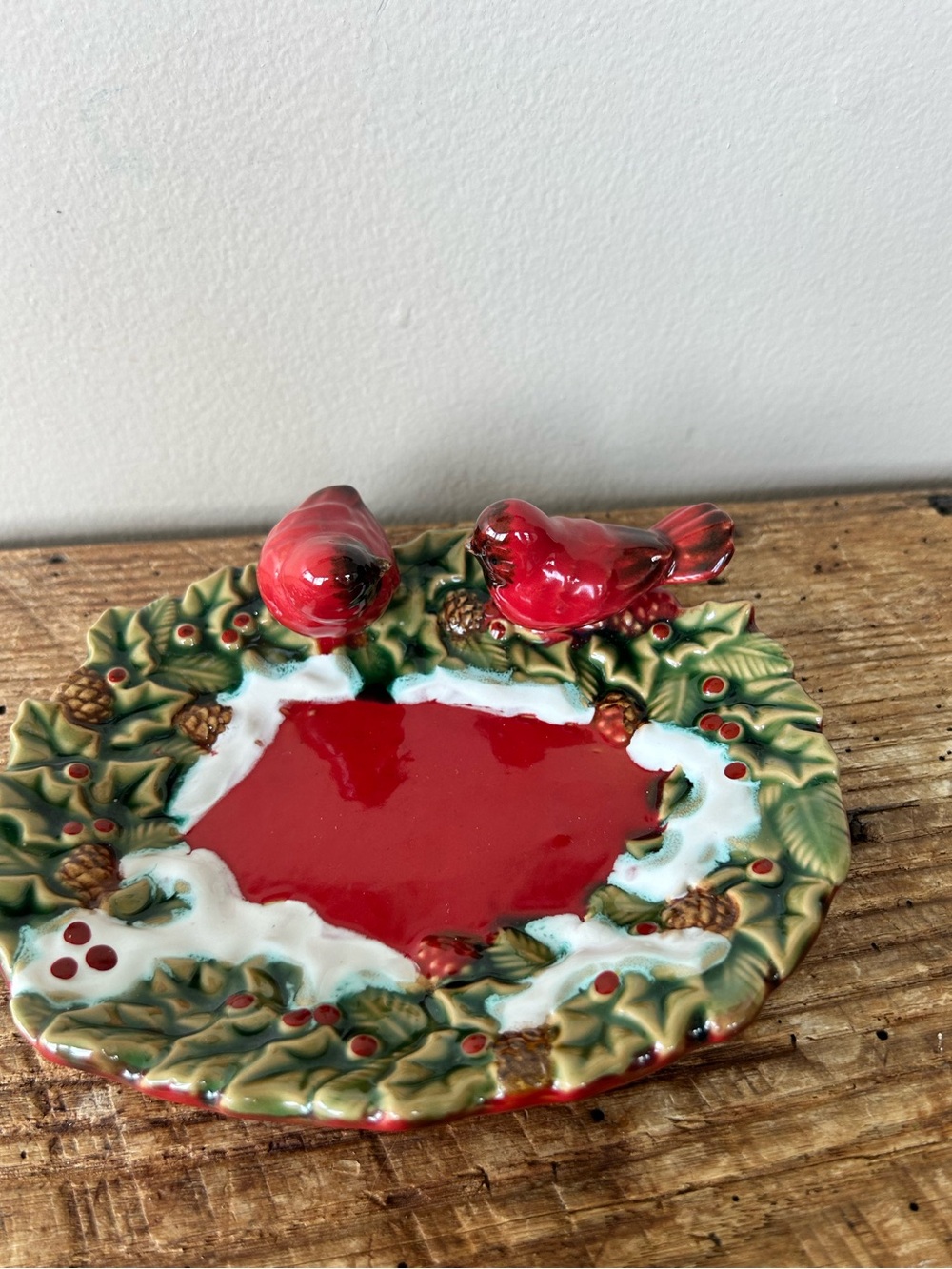 Holiday Cardinal Themed Trinket Candy Dish Winter Birds